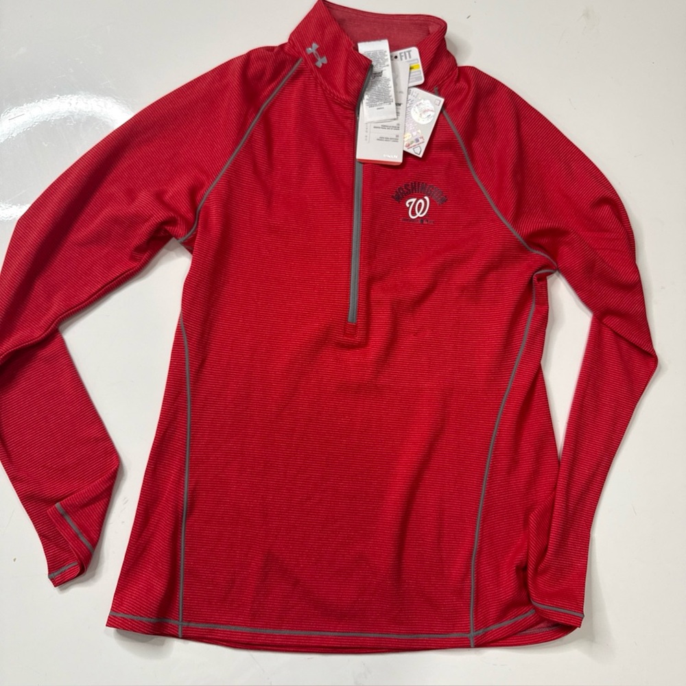 UNDER ARMOUR HEATGEAR WASHINGTON NATIONALS 1/4 ZIP TOP M Red NWT A!0126